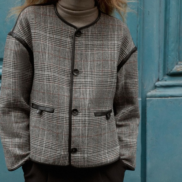 NWT Zara REVERSIBLE FAUX LEATHER PIPING WOOL JACKET size M - Picture 8 of 16